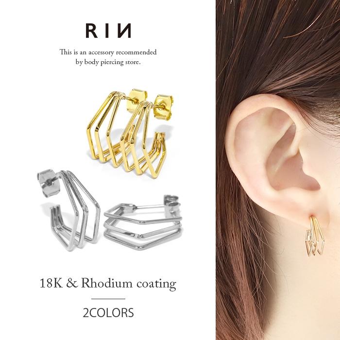 凛 RIN ピアス レディース 18金 18kコーティング ハーフフープ