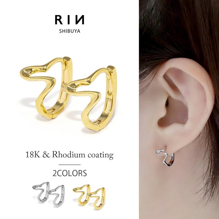 凛 RIN ピアス レディース ワンタッチ リング フープ ウェイビー