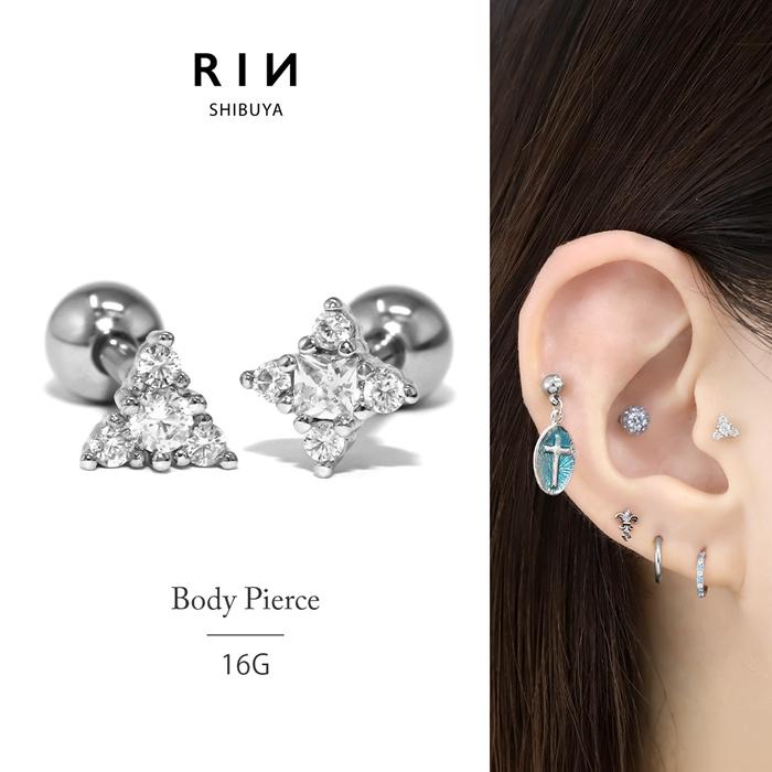 凛 RIN ボディピアス 軟骨 16G トライアングル フラワー ジュエル 三角