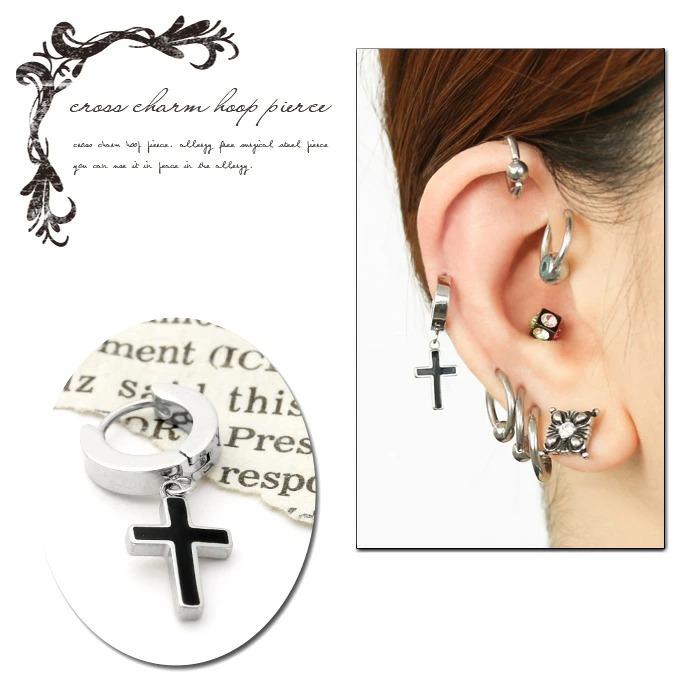 10K ピアス クロス フープ シルバー925 クロスピアス フープピアス ストーンピアス ゴールド