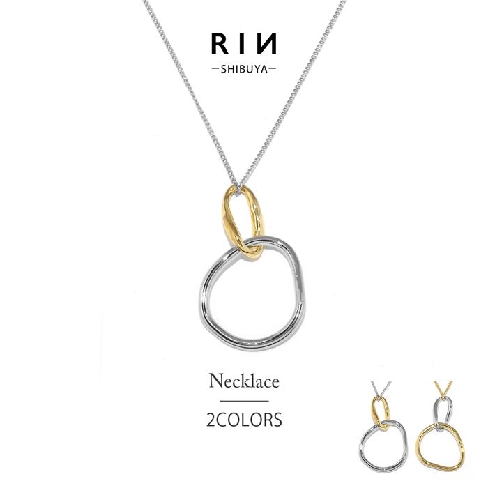 凛 RIN ロング ネックレス レディース バイカラー 楕円 シンプル