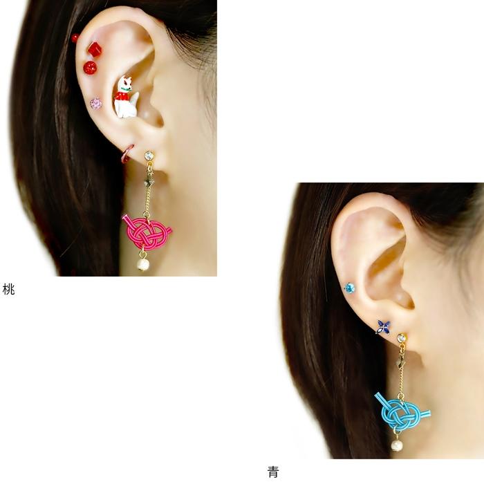 凛 RIN 軟骨ピアス 16G 14G ボディピアス 水引 あわじ結び 和風 桃 黄