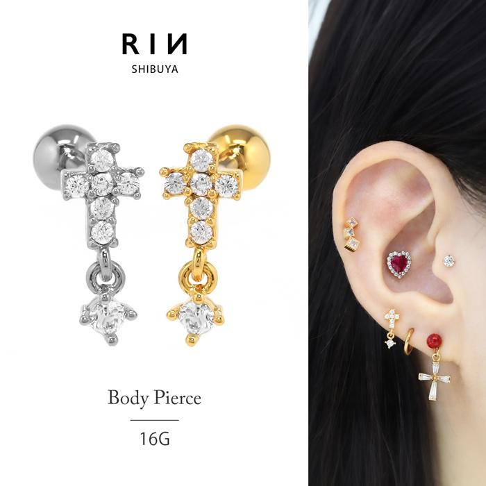 凛 RIN ボディピアス 16G クロス 軟骨 十字架 片耳用 ストレート