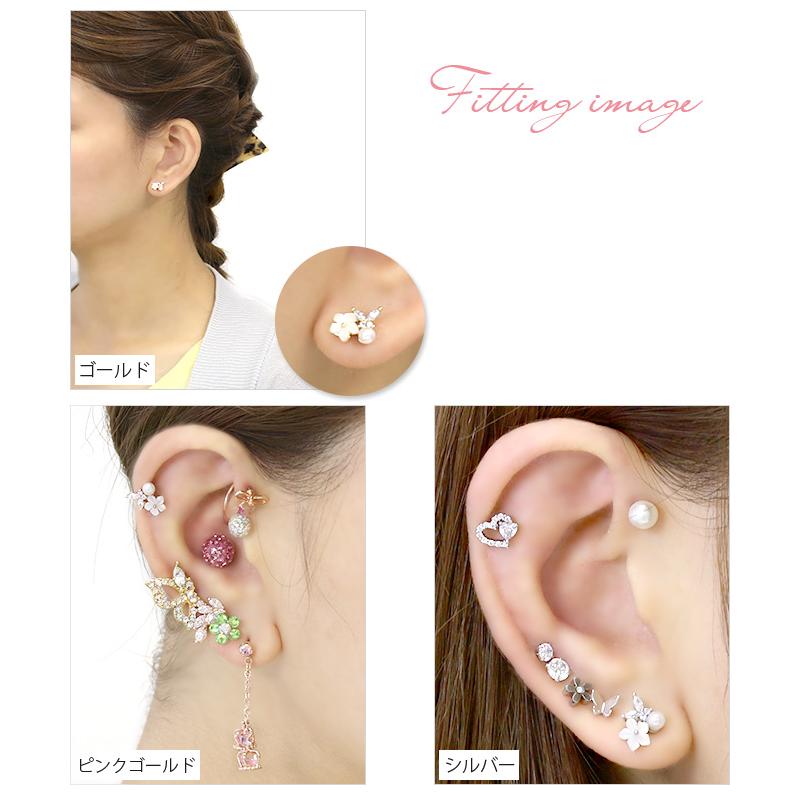 凛 RIN ボディピアス 16G 軟骨 花 ストレートバーベル パール 蝶々