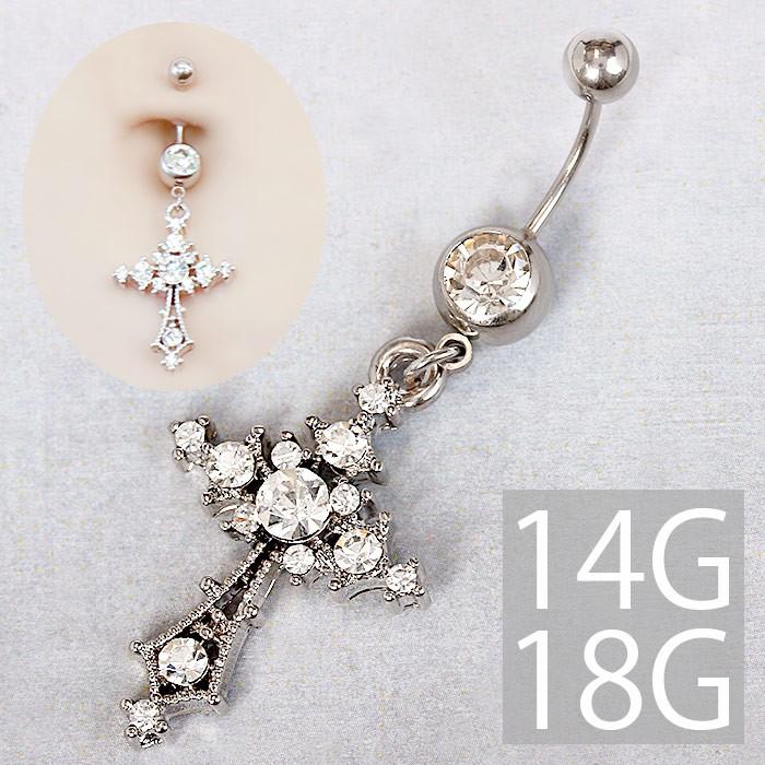 凛 RIN へそピアス ボディピアス 14G 18G クロス ジュエル 十字架