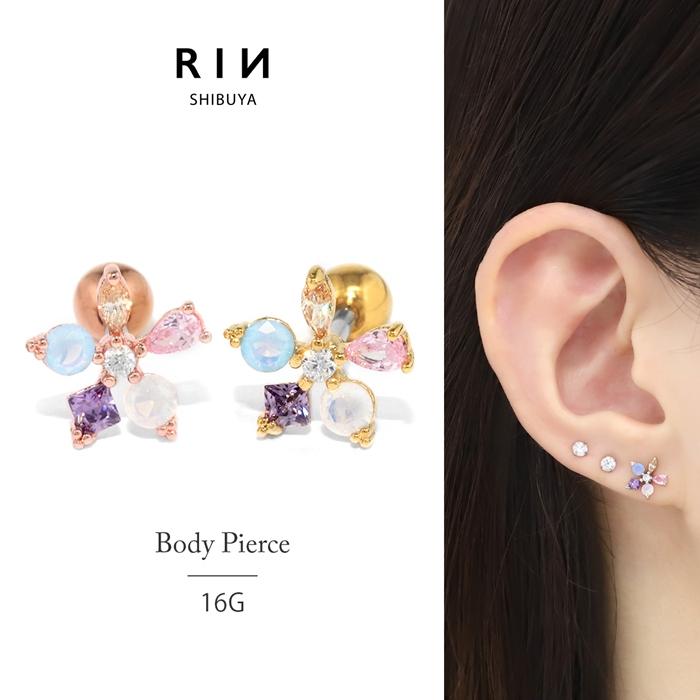 カラフル薔薇ビジュー♡花型リトルウッズ ボタニカル ピアス