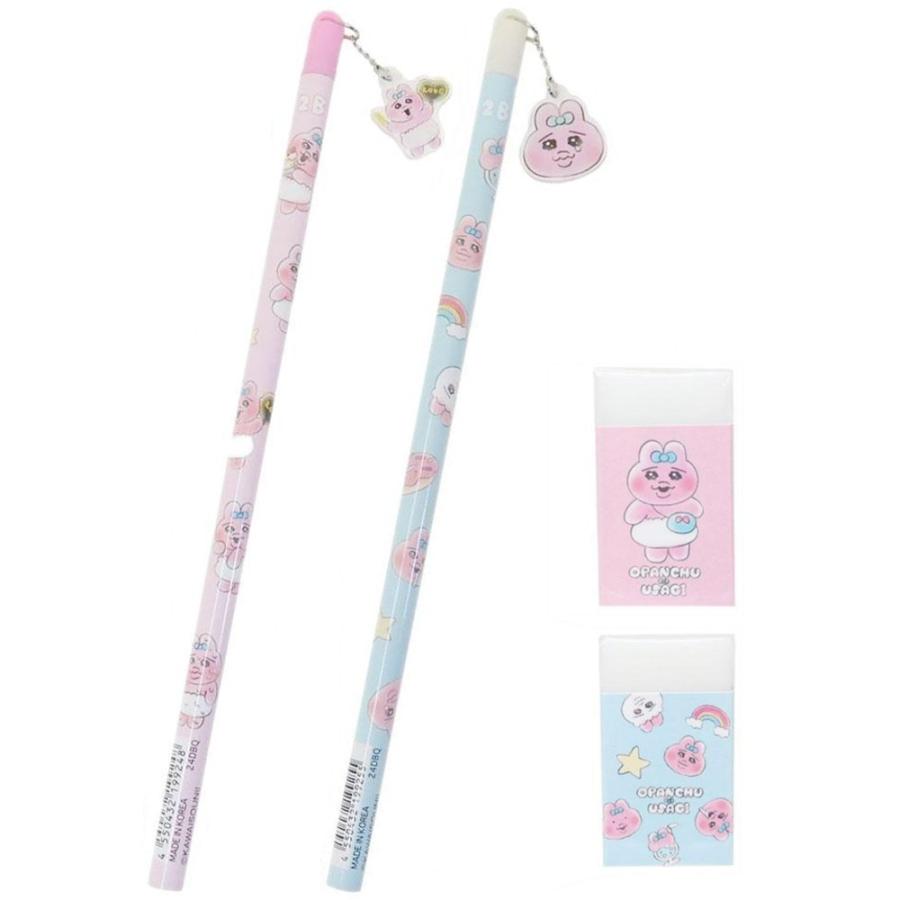 おぱんちゅうさぎ 鉛筆 ＆ 消しゴム セット アクリルチャーム付き鉛筆
