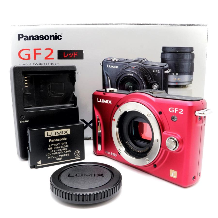 美品元箱付】ミラーレス一眼LUMIX GF2 ダブルレンズキットレッド