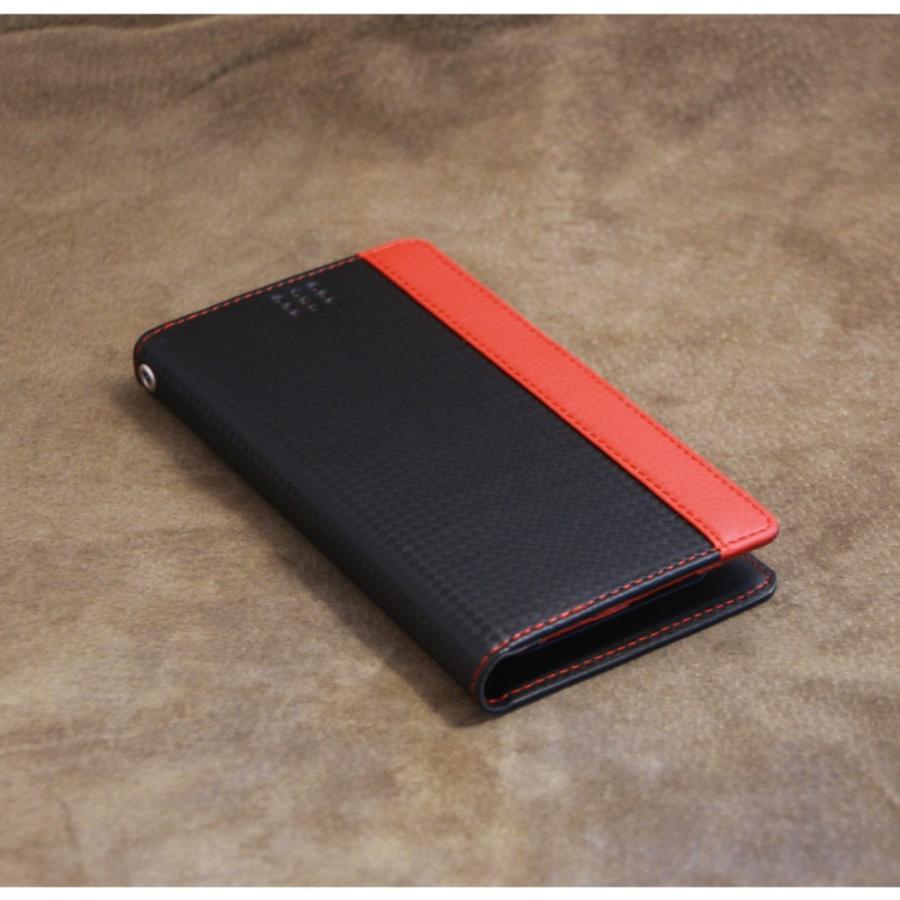 スマホケース 手帳型 携帯ケース マルチ対応 Android アンドロイド 5.5インチ / カーボン：コーナーライン（ブラック×レッド）｜rinzo｜06