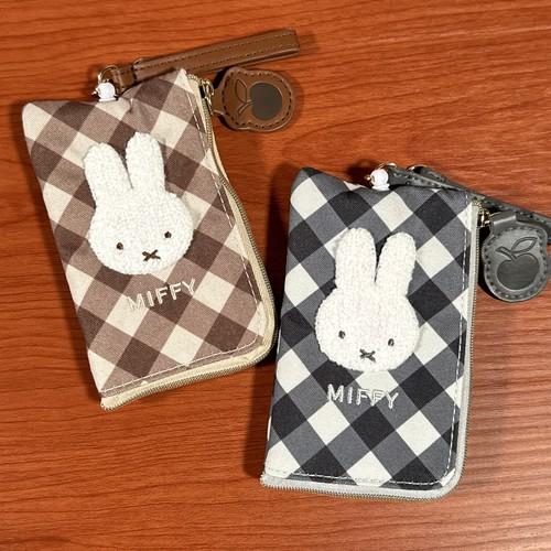 送料無料 MIFFY/ミッフィー キーパスポーチ ダイアゴナルチェック柄 DBM-3118-9 /ベージュ グレー