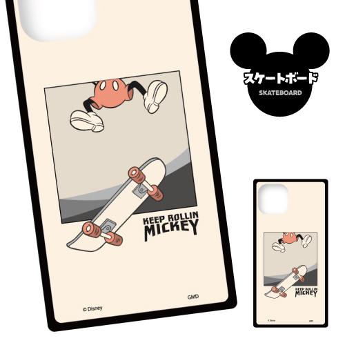 ディズニーキャラクター iPhone13mini/12mini対応スクエアガラスケース DN-912 / スケートボード ミッキーマウス | gourmandise | 01