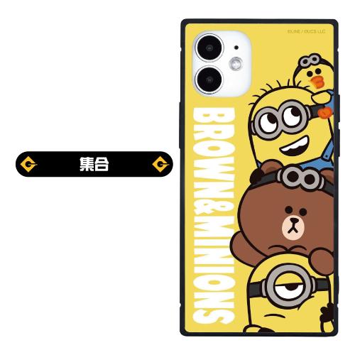 送料無料 BROWN&MINIONS iPhone12mini対応スクエアガラスケース MINI-277 /集合 ソファ 総柄 ミニオンズ | gourmandise | 01