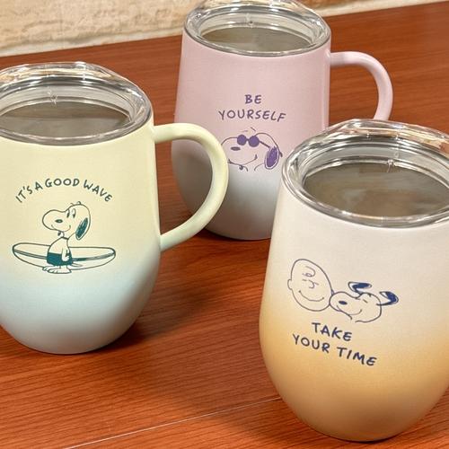 スヌーピー　蓋付マグカップ スヌーピー 蓋つきステンレスマグ ( エクリュ/short)