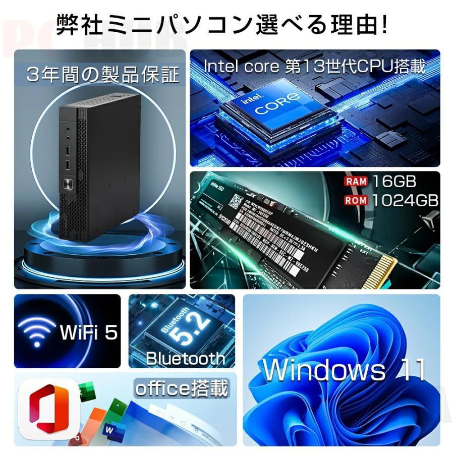 ミニPC 新品 Windows11 ミニパソコン mini pc office付き 4K 初期設定済 デスクトップパソコン intel core i5/i7 13世代CPU メモリ16GB SSD1TB 軽量 静音 小型の画像