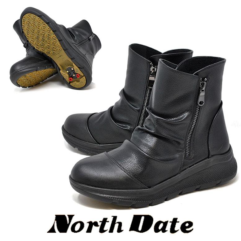 ノースデイト 防寒 スノーブーツ 32007 ブラック 防水 防滑 両サイド