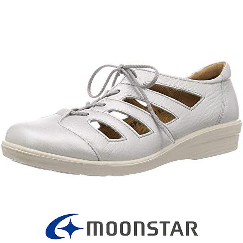 レディース 本革 4E コンフォートシューズ レースアップ ムーンスター