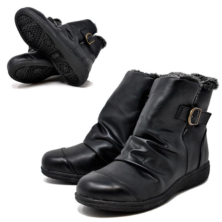 レディース スノーブーツ 防水 防滑 6801 ブラック 黒 ショート ブーツ