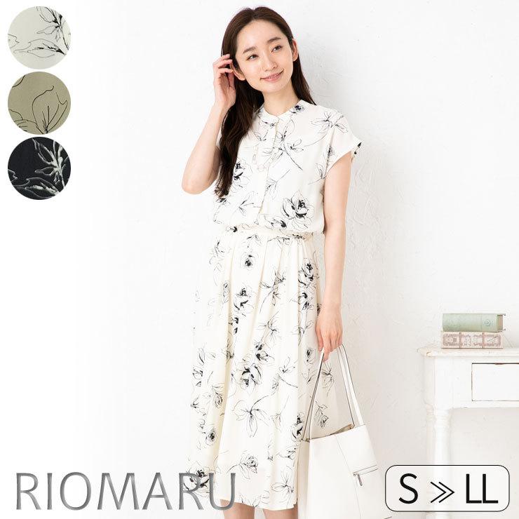 ワンピース レディース 春夏 S Ll ジョーゼット ヴィンテージ 線画 花柄 フレンチ袖 ロング 丈 ワンピース 後ろ ウエストゴム エコ包装a Op Dm op Riomaru リオマル 通販 Yahoo ショッピング