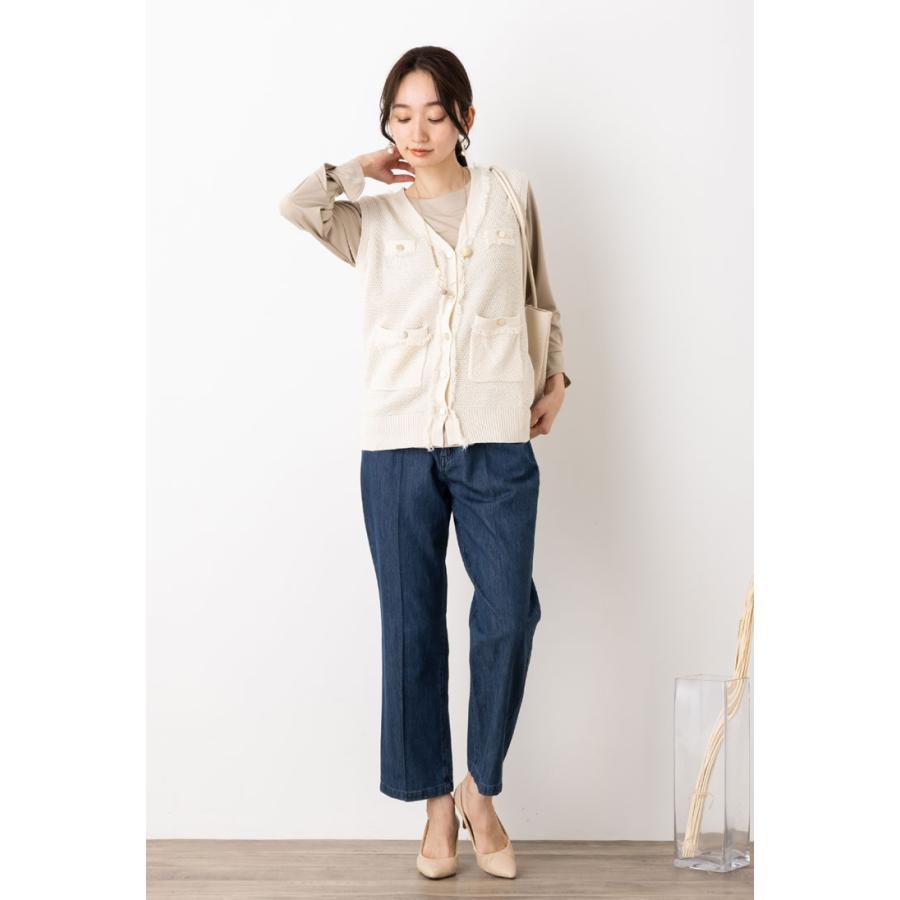 SALE50) (メール便 送料無料12)(M〜LL)7G 麻タッチ ツイード ライク V