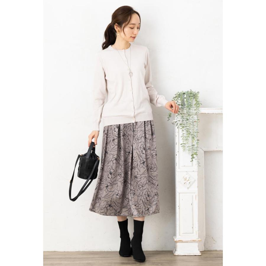 SALE30) 微 起毛 線画 花柄 スカート ロング 丈 タックスカート SALE30) 微 起毛 線画 花柄 スカート ロング 丈 タックスカート