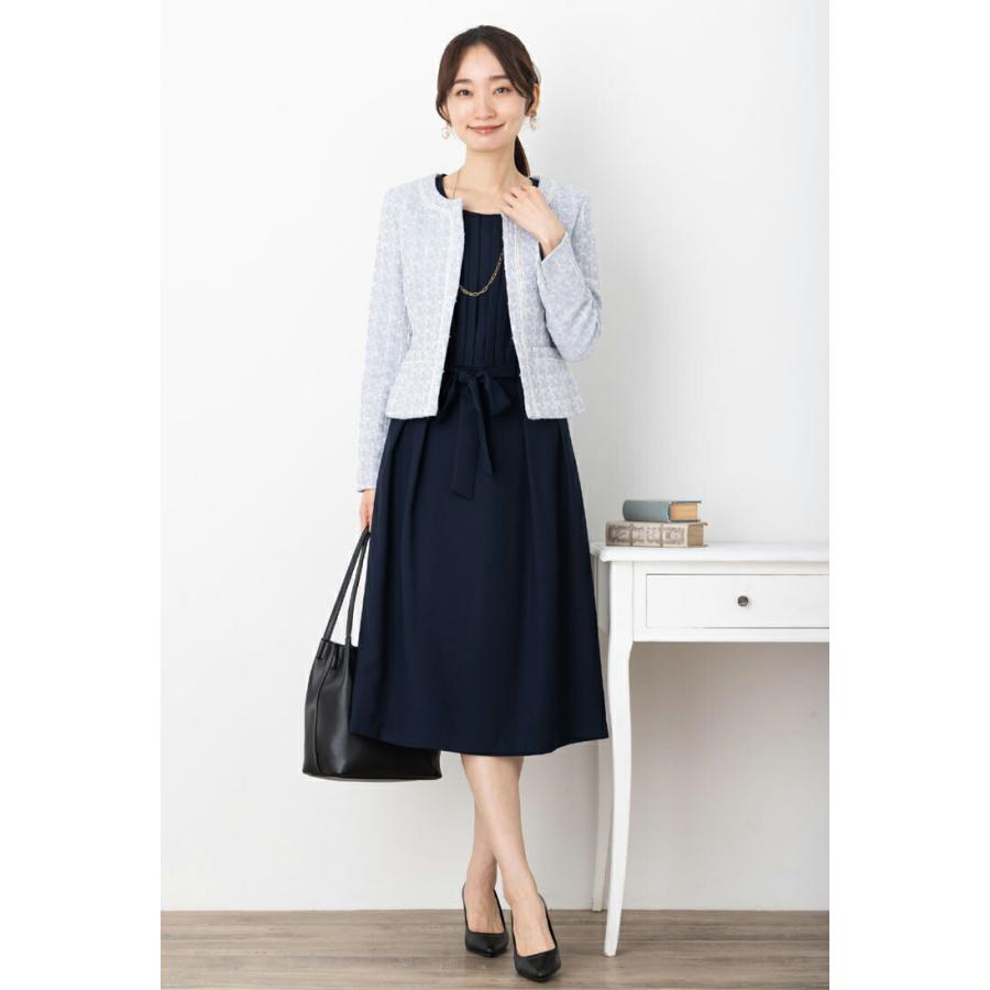 SALE30) (5〜17号)ジャガード風 ツイード ノーカラー 長袖 SALE30) (5〜17号)ジャガード風 ツイード ノーカラー 長袖