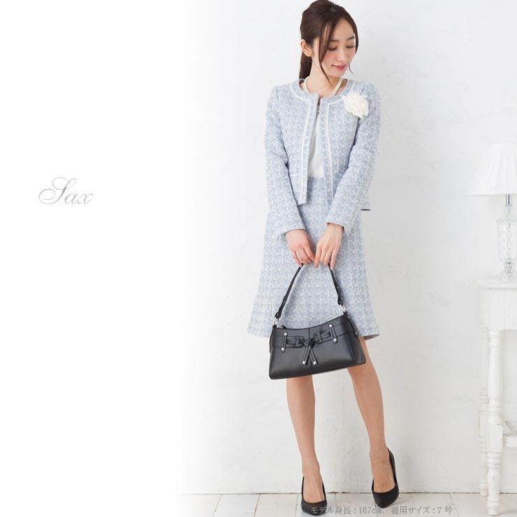 SALE40)ジャガード風ツイード×ジョーゼットノーカラー3点セット SALE40)ジャガード風ツイード×ジョーゼットノーカラー3点セット