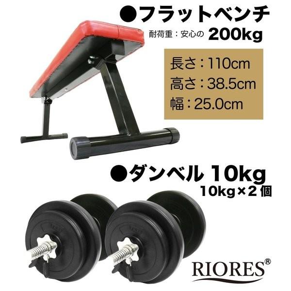 RIORES（リオレス） フラットベンチ セメントダンベル 10kg x2個 20kg