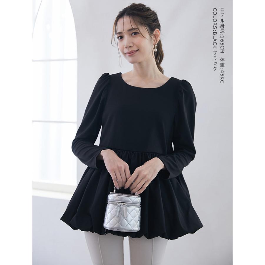 ボリュームショルダー 裾異素材切り替え 裾バルーン ふんわり ブラウス