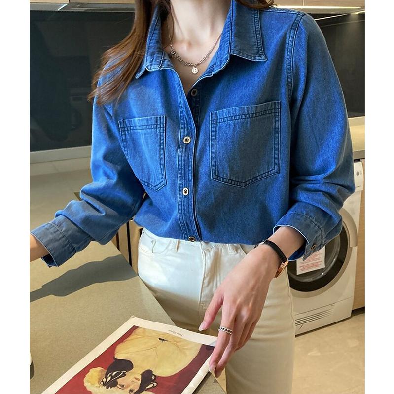 デニムシャツ ブラウス レディース 春 秋 冬 上品 長袖デニムシャツ