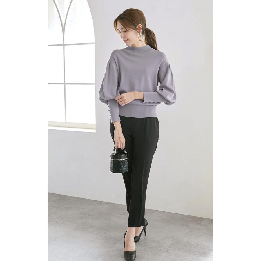 ニット バルーンスリーブ 袖ボタン ぽわん袖 モックネック 長袖