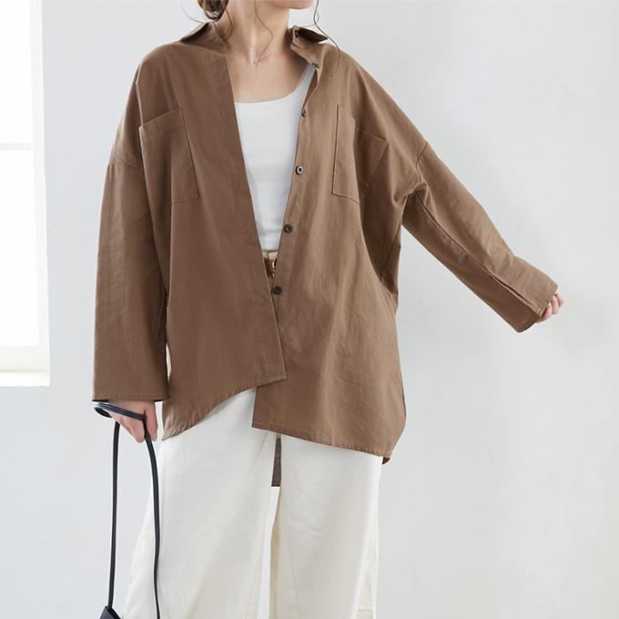シャツ レディース ブラウス リネン混 トップス アシンメトリー シャツブラウス ブラウン ブルー 優良配送 10ts7548 Rioty リオティ 通販 Yahoo ショッピング