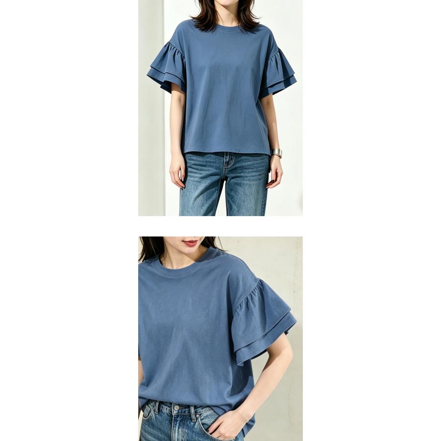 爆買WEEK 綿100％ 袖フリルTシャツ カットソー 前後差 トップス