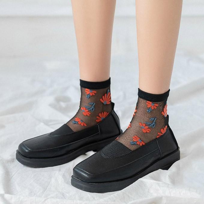 シアーソックス レース 花柄刺繍 シアー 透け感 ソックス クルーソックス 靴下 14ao68 Rioty リオティ 通販 Yahoo ショッピング