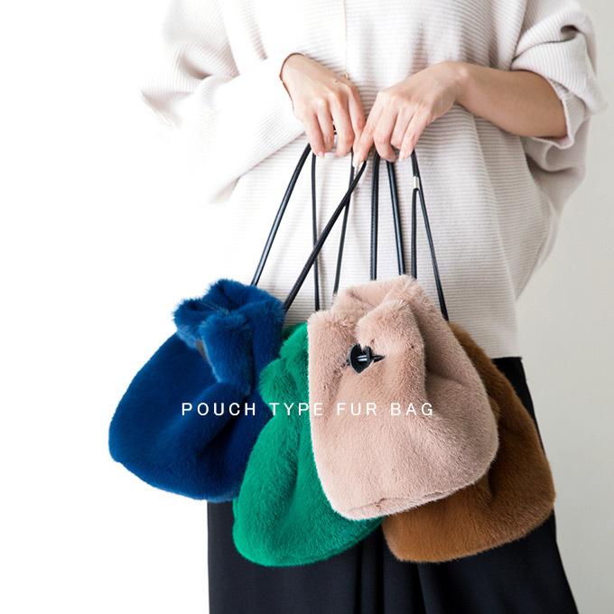 巾着型ファーバッグ ハンドバッグ 鞄 カバン レオパード柄 手持ち