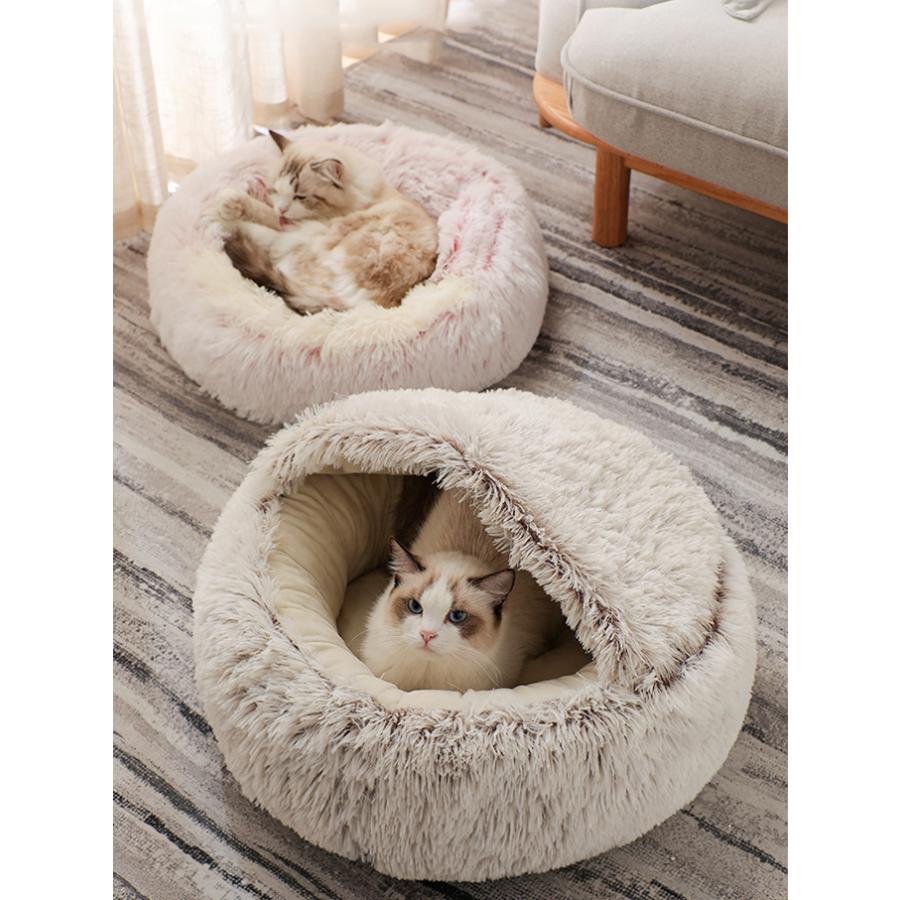 L：直径60cm】ペット用品 冬 ペットベッド ドーム型 犬 ふわふわ