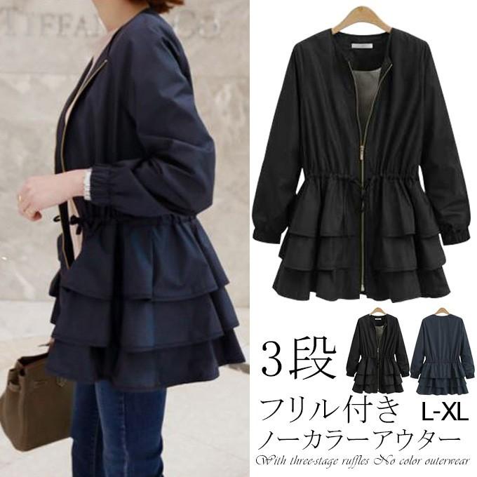 全品Point10倍!最大倍率50% 3段フリルジャケットコート ノーカラー  