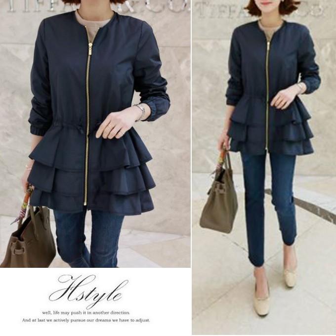 美品❣️前たてフリルが素敵❤️サマージャケット 全品Point10倍!最大倍率50% 3段フリルジャケットコート ノーカラー