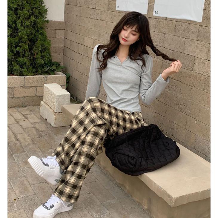 裏ボアパンツ 裏起毛チェック柄ワイドパンツ レディース ストレート