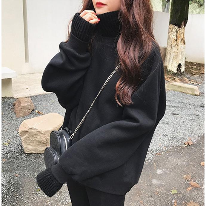 裏起毛 スウェットパーカートレーナー 微起毛 裏ボアニット切り替え タートルネック リブ編み もこもこ 暖か 重ね着風 ビッグシルエット 伸縮性 21tp6519 Rioty リオティ 通販 Yahoo ショッピング