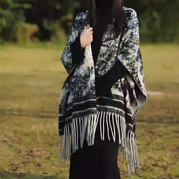 3WAY 大判ストール レディース 千鳥柄 アート柄 ストール マフラー