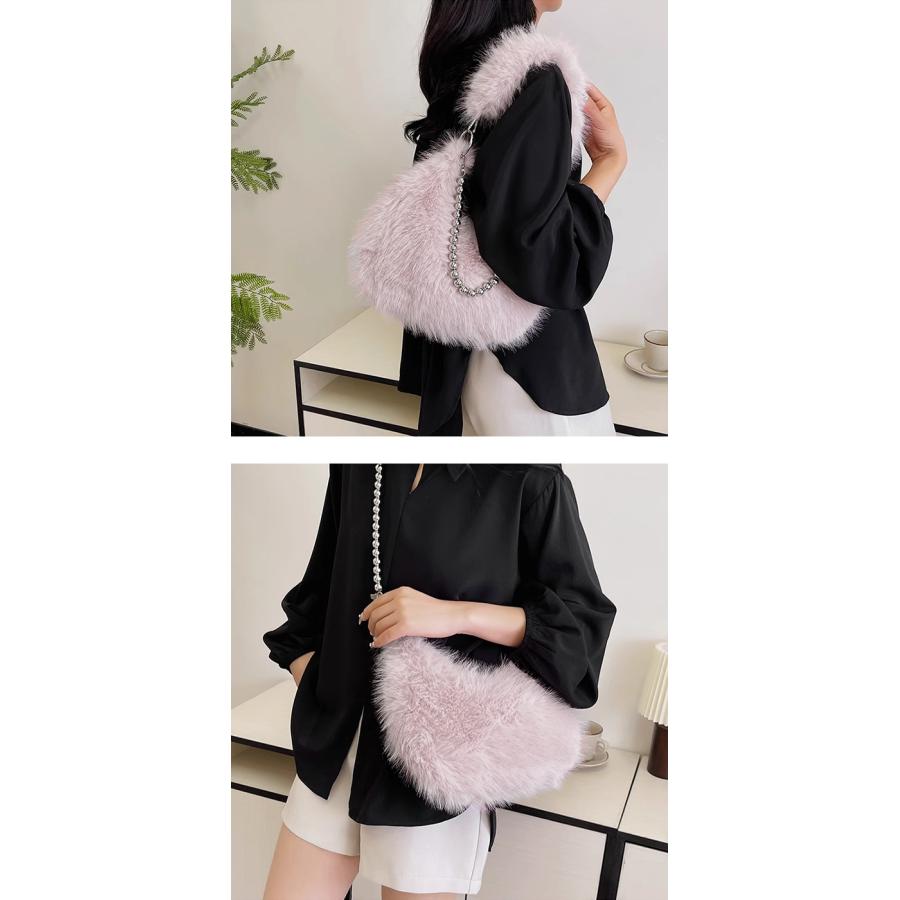 2WAY ファーバッグ斜め掛け レディース 肩掛け ボールチェーン付