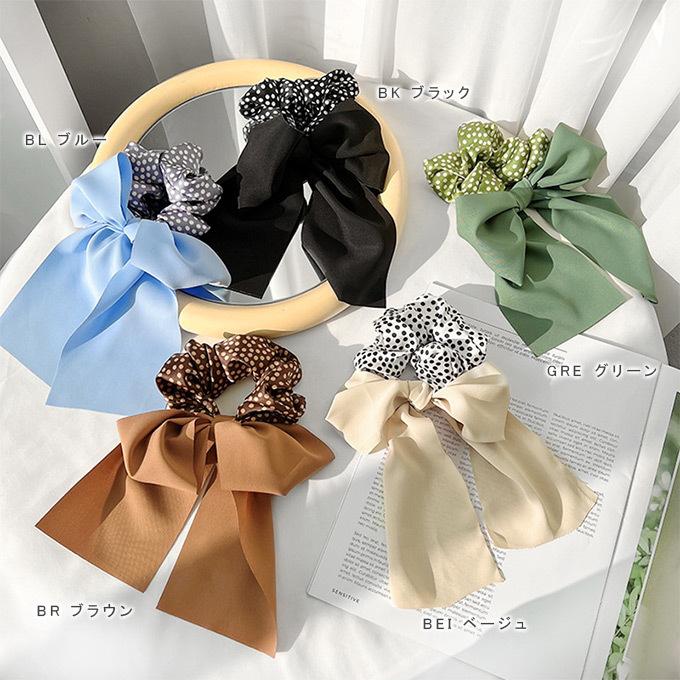 在庫処分 シュシュ レディース リボンシュシュ ビッグリボン 光沢感