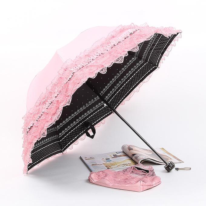 untule 日傘 3段折りたたみ フリル付き 完全遮光 ピンク untule 日傘 3段折りたたみ フリル付き 完全遮光 ピンク untule