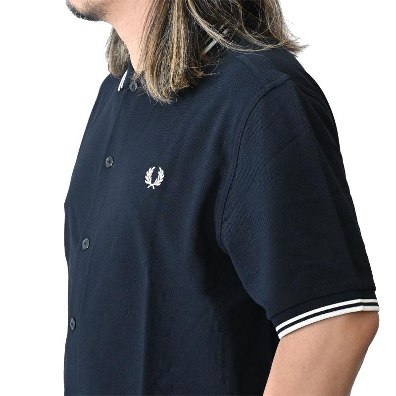 フレッドペリー　ポロシャツ　半袖　黒　青 FRED PERRY（フレッドペリー） フルオープンシャツ 半袖 メンズ ボタン