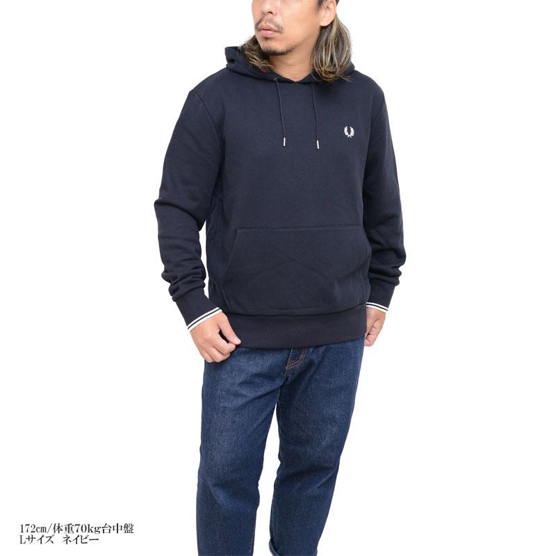 完売品　フレッドペリー　パーカー　ネイビー　ロゴスウェットパーカー　L FRED PERRY（フレッドペリー） パーカー 別注 フードロゴ刺繍