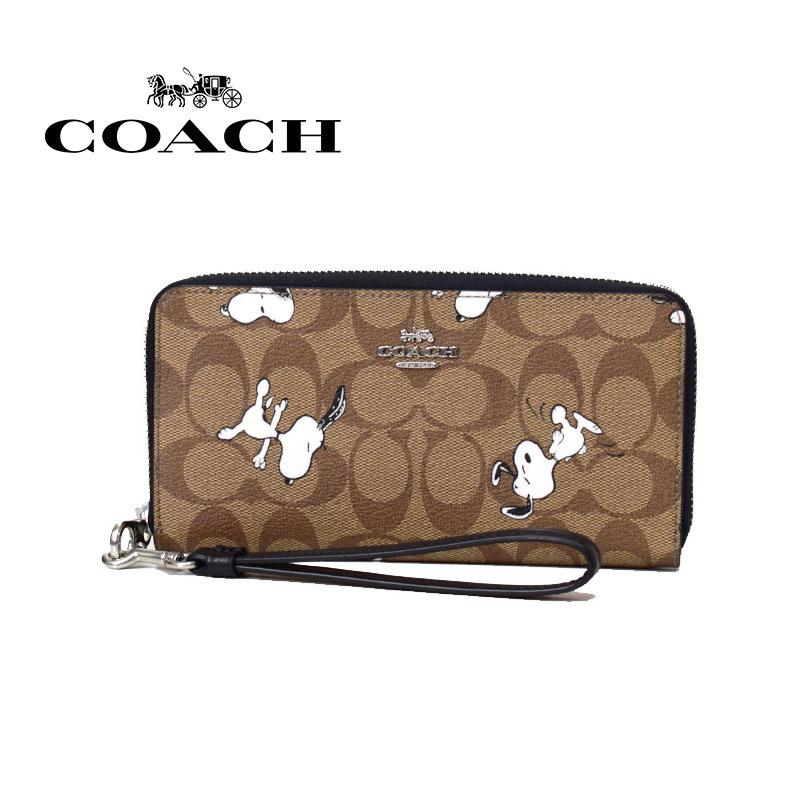 誕生日プレゼント Coach コーチ 財布 レディース 長財布 コーティングキャンバス スムースレザー スヌーピー プリント リストレット ロング ジップ アラウンド 使いやすい C4596 Aynaelda Com