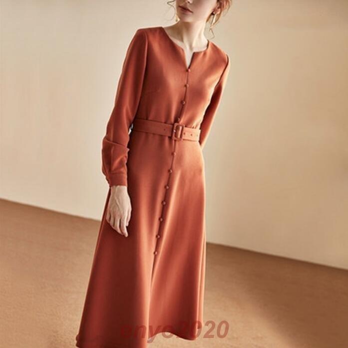 激安大特価 Aライン 長袖 冬 秋 30代 50代 40代 レディース ワンピース Ol 着痩せ 通勤 おしゃれ 韓国風 パーティードレス 大きいサイズ ベルト Vネック ロング丈 マキシワンピース 上品 きれいめ 長袖 秋冬 40代 レディース ワンピース ワンピース チュニック