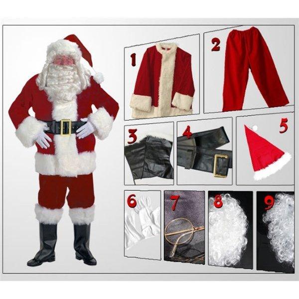 クリスマス コスプレ コスチューム メンズ サンタ 衣装 ひげ メンズ サンタクロース 男性 ゴージャス トップス 10点セット 帽子