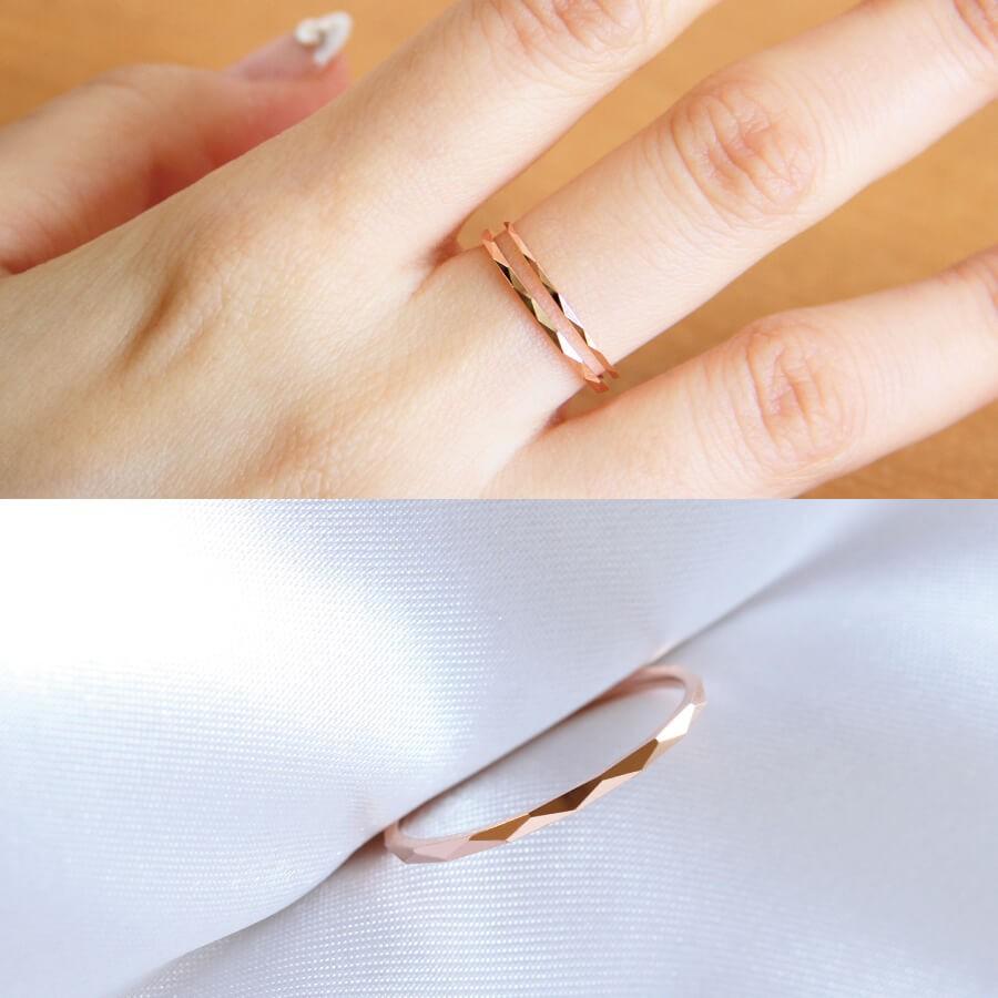 リング 指輪 カッティングリング 多面カット ゴールド レディス 極細