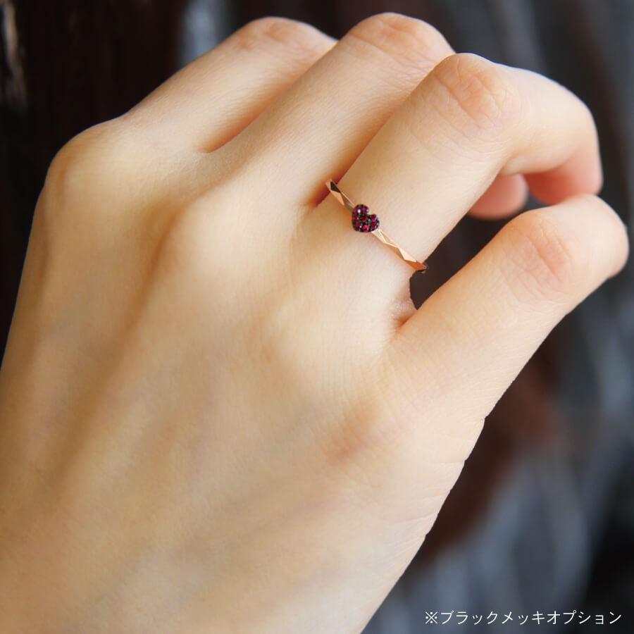 リング 18金 K18 指輪 ハート 多面カット ゴールド レディス 極細